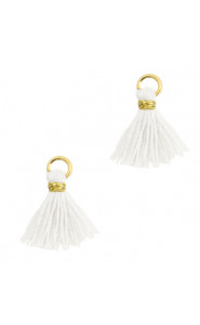 Ibiza style mini Tassel 1cm Gold-white